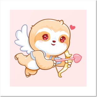 Love Cupid Kawaii Cute Sloth Valentine Posters and Art